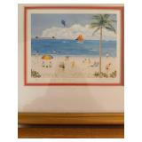 Pair of Framed Artworks Featuring Beach and Children Themes