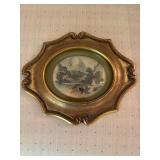 Vintage Hand-Colored Art Gravure in Ornate Gold Frame by Gabberts