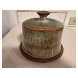 Handcrafted Studio Pottery Butter Dish with Lid - Green and Brown Glaze