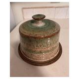 Handcrafted Studio Pottery Butter Dish with Lid - Green and Brown Glaze