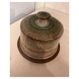 Handcrafted Studio Pottery Butter Dish with Lid - Green and Brown Glaze