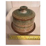 Handcrafted Studio Pottery Butter Dish with Lid - Green and Brown Glaze