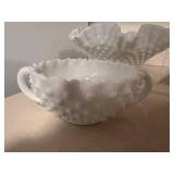 Set of 3 Vintage Milk Glass Hobnail Bowls and Creamer