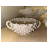 Set of 3 Vintage Milk Glass Hobnail Bowls and Creamer