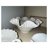 Set of 3 Vintage Milk Glass Hobnail Bowls and Creamer