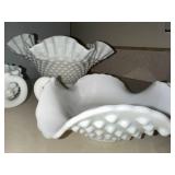 Set of 3 Vintage Milk Glass Hobnail Bowls and Creamer