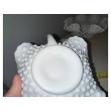 Set of 3 Vintage Milk Glass Hobnail Bowls and Creamer