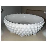 Vintage White Milk Glass Hobnail Bowl and Pair of Cornucopia Vases