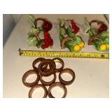 Set of 6 Fine Bone China Fruit Napkin Holders and 8 Wooden Napkin Rings