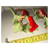 Set of 6 Fine Bone China Fruit Napkin Holders and 8 Wooden Napkin Rings