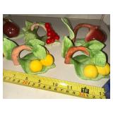Set of 6 Fine Bone China Fruit Napkin Holders and 8 Wooden Napkin Rings