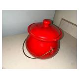 Vintage Red Enamelware Cooking Pot with Lid and Handle