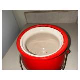 Vintage Red Enamelware Cooking Pot with Lid and Handle