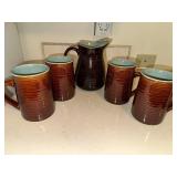 Red Wing USA Pottery Set of 4 Coffee Mugs and Pitcher