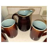 Red Wing USA Pottery Set of 4 Coffee Mugs and Pitcher