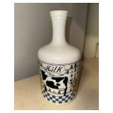 Vintage Milk Bottle with Cow and Pear Design