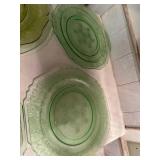 Set of 5 Vintage Green and Yellow Glass Plates with Intricate Designs