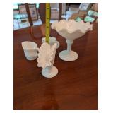 Set of 4 Milk Glass Vases and Creamers with Diamond Pattern