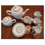 Vintage Blue and White Porcelain Tea Set with 12 Pieces