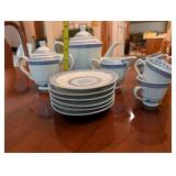 Vintage Blue and White Porcelain Tea Set with 12 Pieces