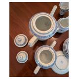 Vintage Blue and White Porcelain Tea Set with 12 Pieces