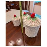 Set of 4 Ceramic Strawberry Decorated Canisters - Made in Japan