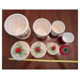 Set of 4 Ceramic Strawberry Decorated Canisters - Made in Japan