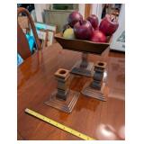 Wooden Fruit Bowl with Decorative Apples and Pair of Candle Holders