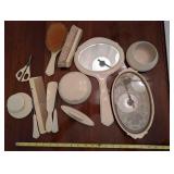 Vintage Vanity Set with Mirror, Brushes, Combs, and Accessories