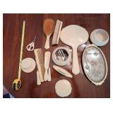 Vintage Vanity Set with Mirror, Brushes, Combs, and Accessories