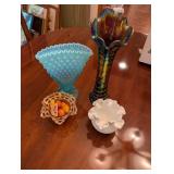 Collection of Vintage Art Glass Vases and Bowl with Decorative Fruit