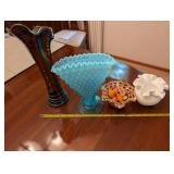 Collection of Vintage Art Glass Vases and Bowl with Decorative Fruit