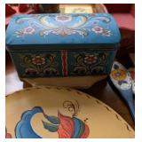 Collection of Hand-Painted Wooden Scandinavian Rosemaling Folk Art Items with Painted Crafts Book