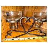 Heart-Shaped Scandinavian Metal Candle Holder with Glass Cups