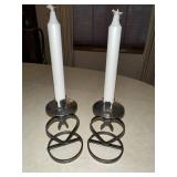 Set of 2 Scandinavian Iron Heart-Shaped Candle Holders with Candles