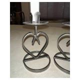 Set of 2 Scandinavian Iron Heart-Shaped Candle Holders with Candles