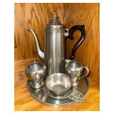 Vintage Pewter Tea Set with Tray and Accessories