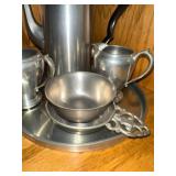 Vintage Pewter Tea Set with Tray and Accessories