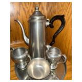 Vintage Pewter Tea Set with Tray and Accessories