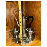 Vintage Pewter Tea Set with Tray and Accessories