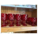 Group Glass incl. Set of Vintage Red Glass Goblets with Diamond Pattern