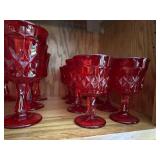 Group Glass incl. Set of Vintage Red Glass Goblets with Diamond Pattern