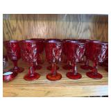 Group Glass incl. Set of Vintage Red Glass Goblets with Diamond Pattern