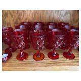 Group Glass incl. Set of Vintage Red Glass Goblets with Diamond Pattern