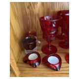 Group Glass incl. Set of Vintage Red Glass Goblets with Diamond Pattern