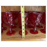 Group Glass incl. Set of Vintage Red Glass Goblets with Diamond Pattern