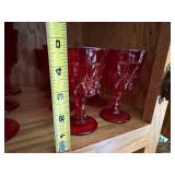 Group Glass incl. Set of Vintage Red Glass Goblets with Diamond Pattern