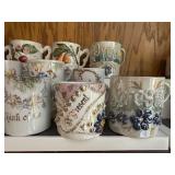 Collection of 13 Vintage Floral Porcelain Mugs from Germany and England