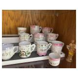Set of 11 Vintage Porcelain Sentiment Cups & Figurine