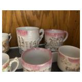 Set of 11 Vintage Porcelain Sentiment Cups & Figurine